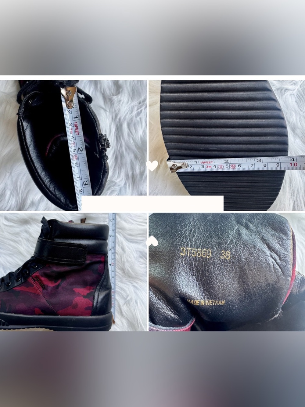 PRADA Women Black Leather Red Camo Textile Padded Collar Ankle Boots Sz 7.5 38 - Picture 15 of 17